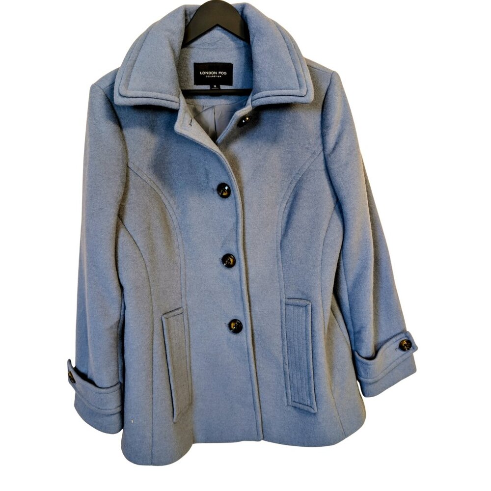 Vintage London Fog Powder Blue Wool Blend Coat M Quiet Luxury Coastal EUC